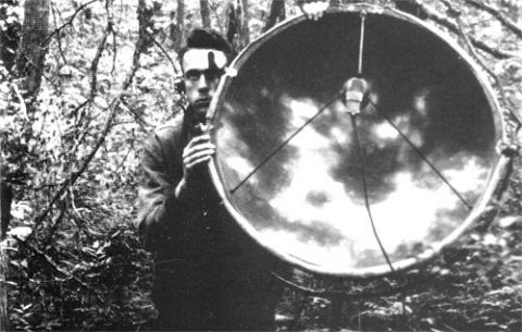 James Tanner recording in the Singer Tract, Louisiana, 1935. Arthur Allen Collection, Cornell Lab of Ornithology