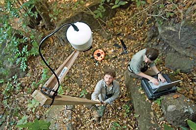 Scientists set up recording units in the wood to capture the sounds of duetting birds.